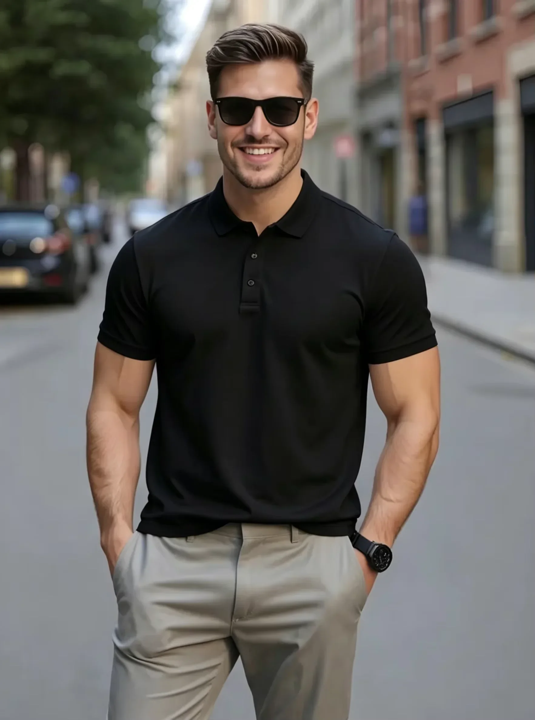 Herren 100% Baumwolle Kurzarm-Poloshirt, Hochwertige Luxusmarke mit Einfacher Buchstaben-Stickerei, Lässiges Atmungsaktives Sommer-T-Shirt – Detail 5