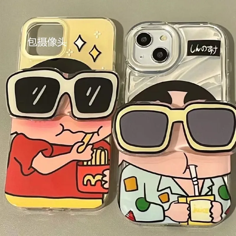 Kawaii Crayon Shin-chan Transparante Zonnebril Beugel Iphone Case Anime voor Iphone 11 12 13 14 15 16 pro/promax/plus Groothandel