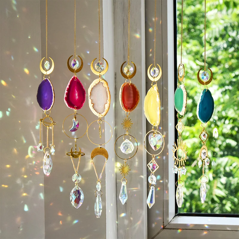 1pc ágata sun catcher vento carrilhão pingente decoração interior e exterior carrilhão de vento arco-íris fabricante jardim decoração para casa presente