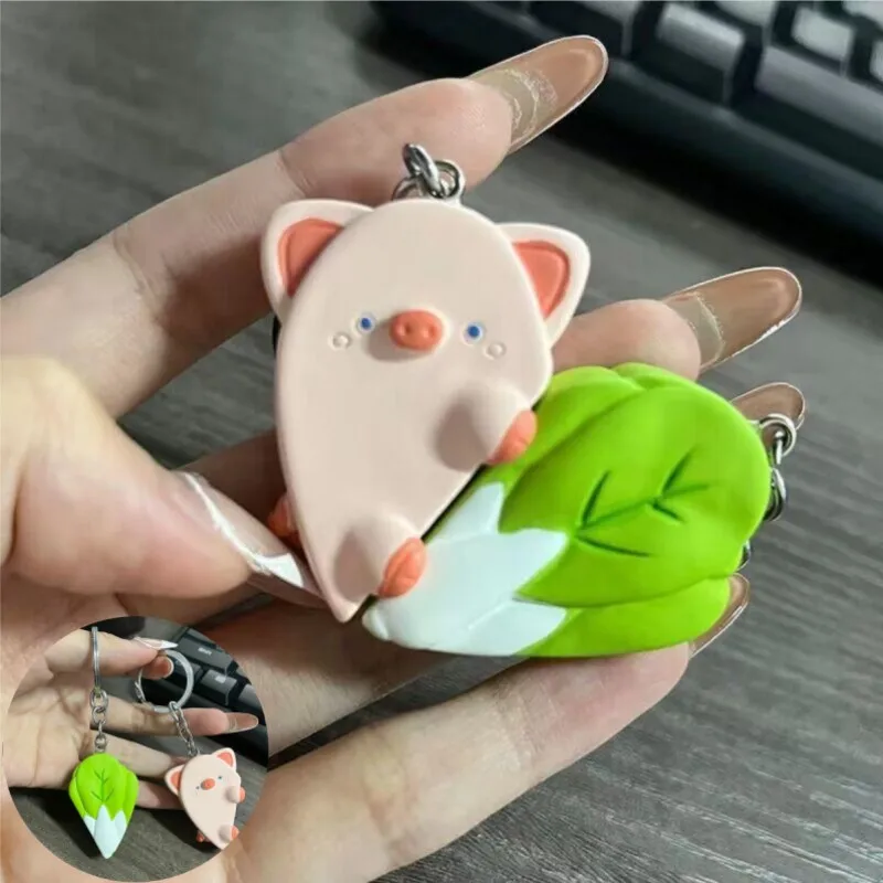 Cartoon Lovers Cute Pig Arch Cabbage Keychain - Love Combination Keychain Couple Style School Bag Hanging Decoration