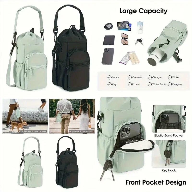 Tragbare Wasserflaschentasche mit verstellbarem Riemen, Thermobecher, isolierte Schutzhülle, Handytasche, Outdoor-Sport-Reisetasche – Detail 2
