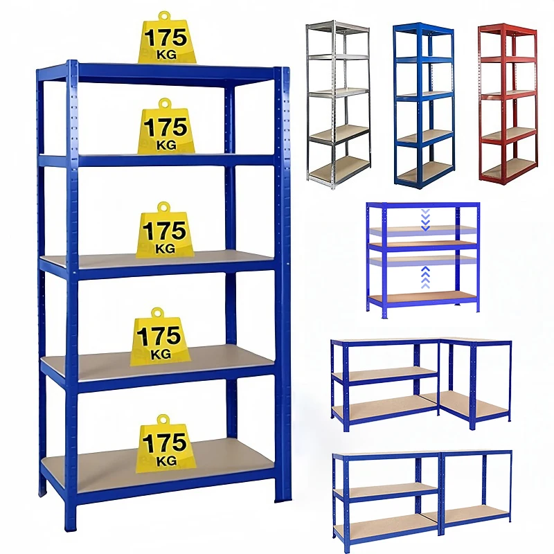 Adjustable Height Layout 5-Tier Heavy Duty Shelf 875kg Boltless Metal Rack Tool Free Assembly for Garage Warehouse Storage