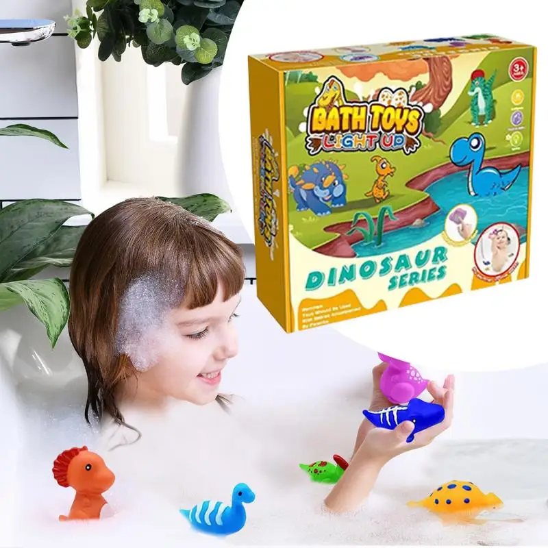 6 stks babybadje speelgoed set oplichten dinosaurus voor peuter badkamer bad zwembad speelgoed voor kinderen 1-5 jarigen jongens meisjes kraamcadeaus