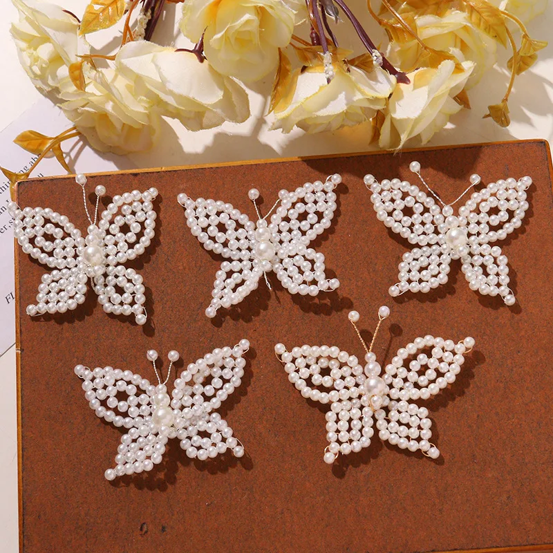 Butterfly Shoe Accessory 1 Piece Handmade Pearl Copper Wire Beaded Vintage Chic DIY Clasp for Crystal Clear Jelly Sandals