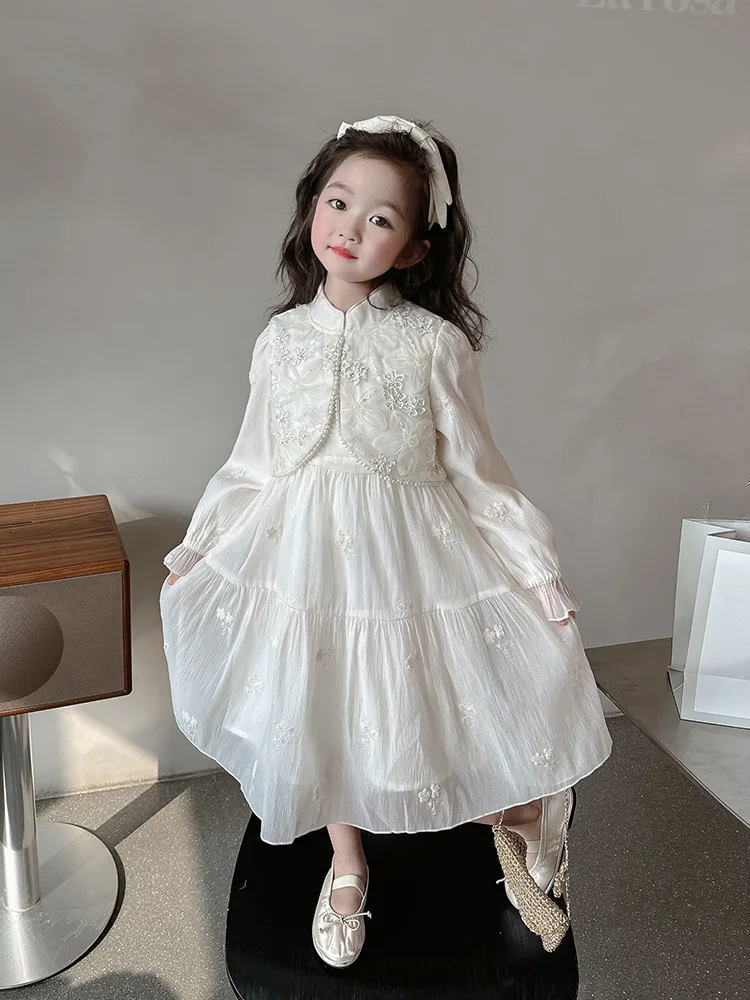 Vestido para niñas, novedad de 20225, vestido Hanfu de primavera y otoño para niñas, vestido de princesa elegante para niñas pequeñas, traje de primavera