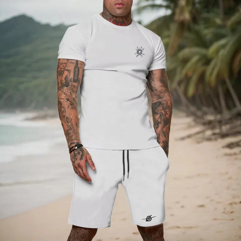 Summer casual and fashionable outdoor sport suits, men's breathable T-shirt and shorts, two-piece casual and fashionable sportsw