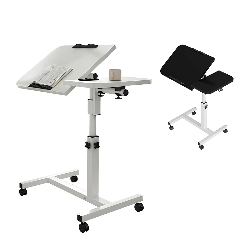 Movable Overbed Table With Wheels 23.6-37.4in Adjustable Height Overbed Table, Rolling Tray Table Medical Bedside Desk With 0-9