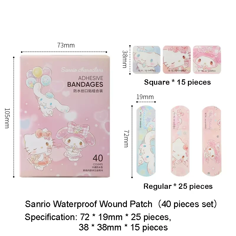 Hämostase-Pflaster für Kinder, 40 Stück, Sanrio Hello Kitty, Gipsverband, Melodie, wasserdicht, atmungsaktiv, Notfall-Pflaster, Geschenke