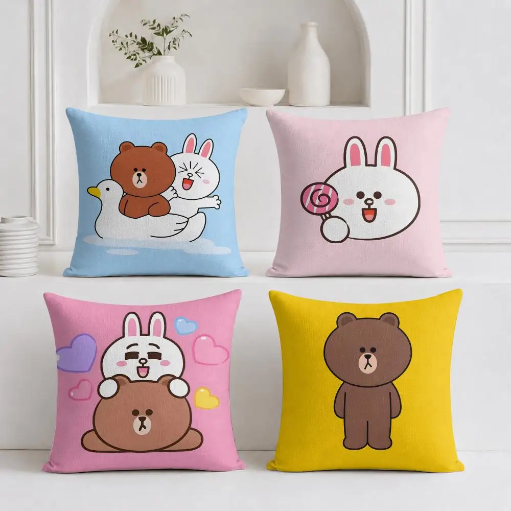 L-LINE F-FRIENDS Cushion Cover Plush Fabric Soft Double-Sided Printed Sofa Warm Winter Home Gift Pillow Cover