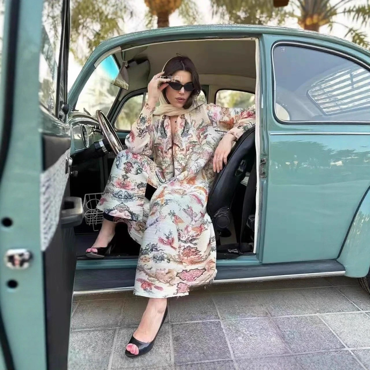 Miyake-gabardina estampada a la moda para mujer, cárdigan Premium con solapa en la cintura, cárdigan de manga larga, Chaqueta larga plisada