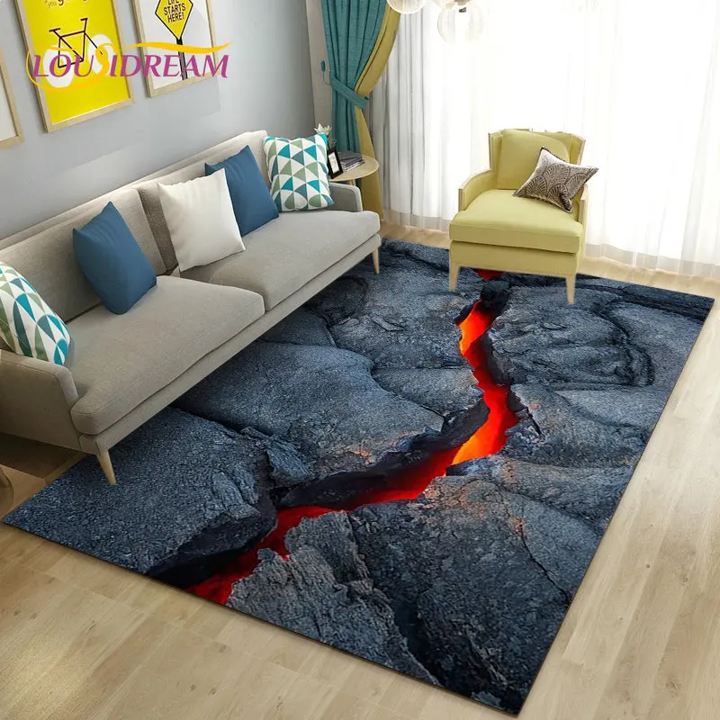 3D Volcano Lava Magma Area Rug Large,Carpet Rug for Living Room Bedroom Sofa Doormat Decoration,Kid Game Play Non-slip Floor Mat