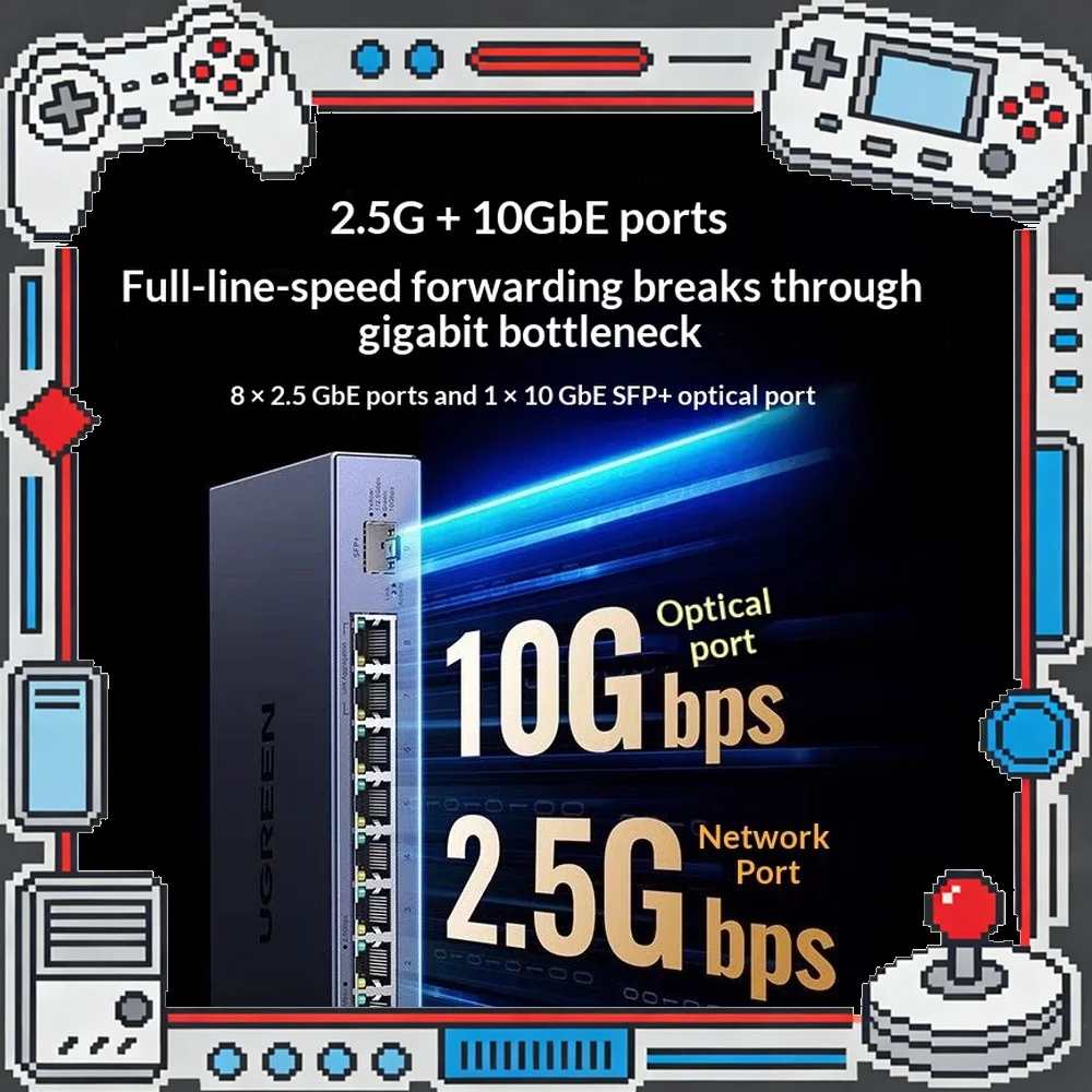 UGREEN CM754-35049 2.5G Ethernet Switch 8 Port 10G Fiber VLAN Web Managed for NAS Router PC