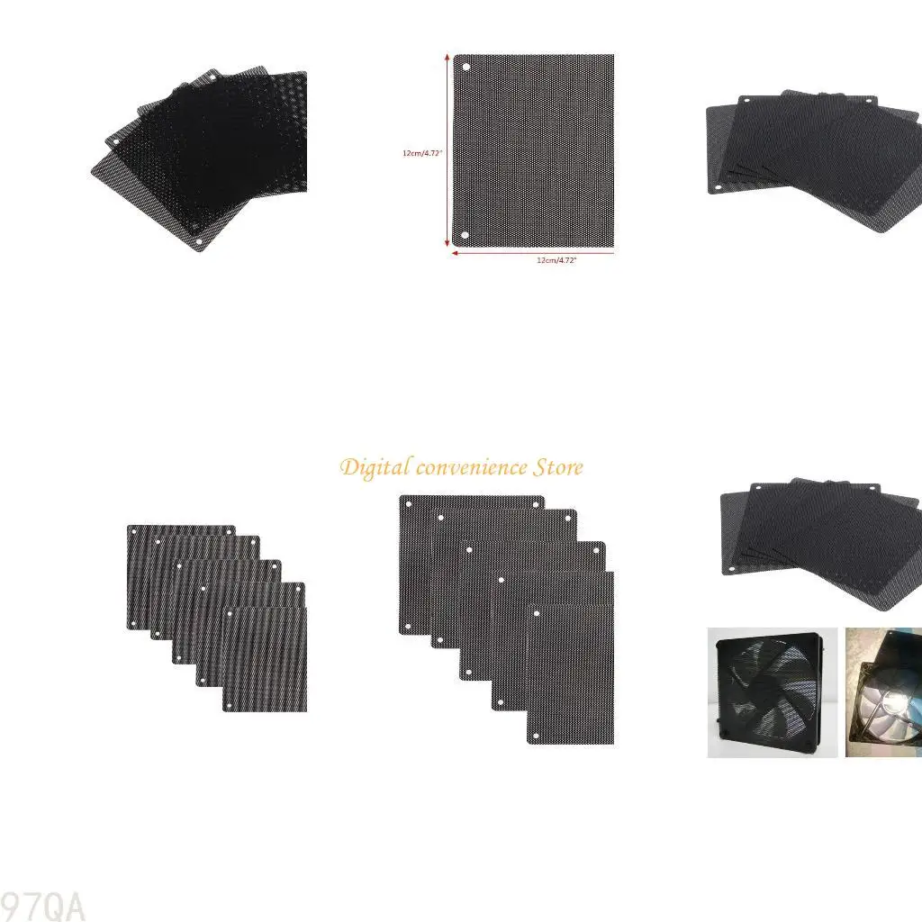 

97qa Cuttable Computer Computer Mesh Dust -Presy Pover Cover Dust Cover, 120x120mm DIY ПК ПВХ для корпуса вентилятор с черный