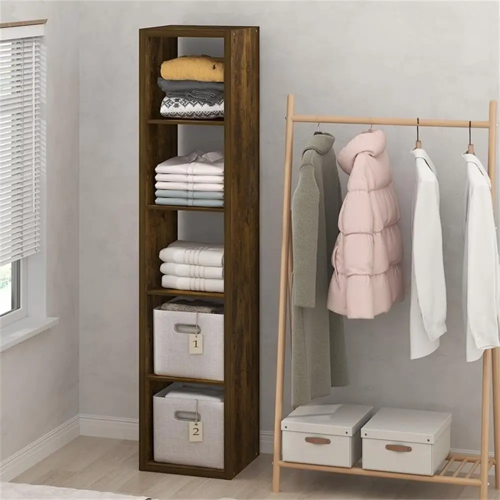 5-Cube Closet Organizer Shelf, 14.6 x 15.9 x 71.9 in, Engineered Wood, Amber Pine Finish, Open Design, Sturdy Frame, Space-Savin