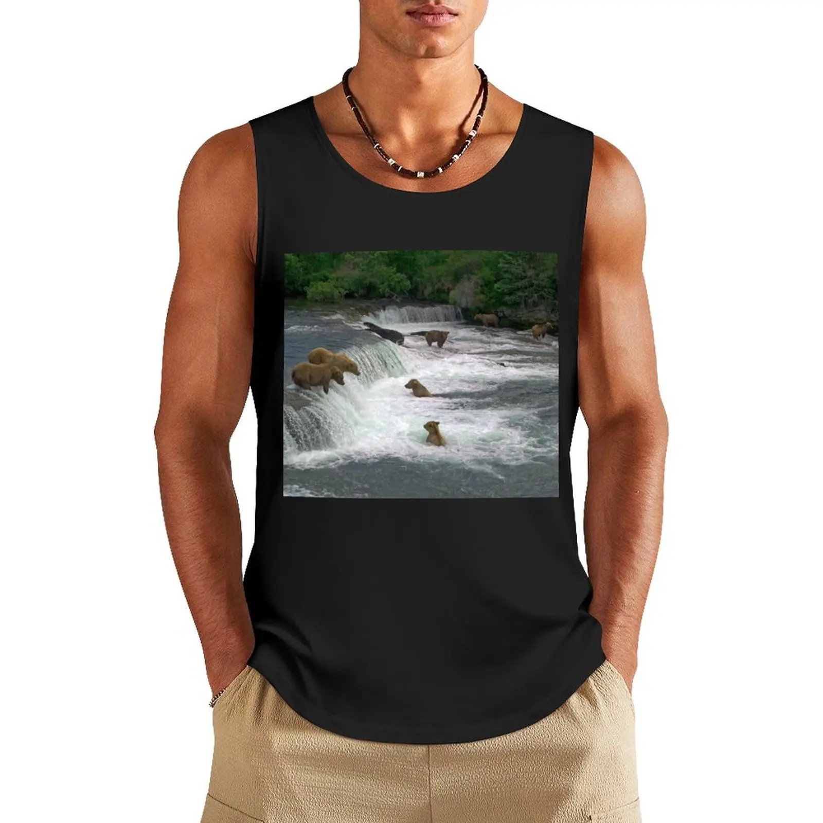 

Brown Bears, Brooks Falls, Brooks River, Katmai National Park, Alaska Tank Top T-shirt sports Men's tops