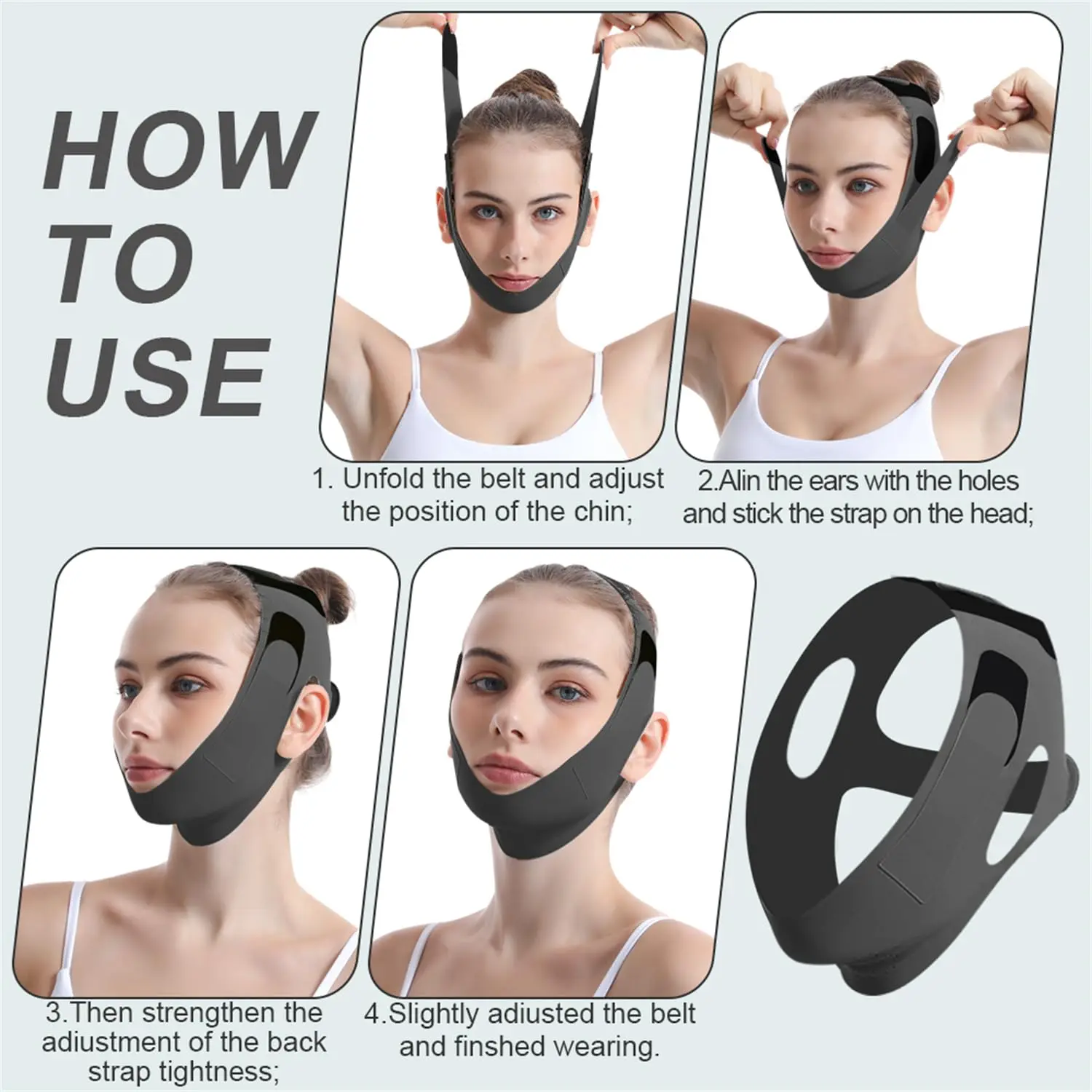 Fita de elevação facial, cinta de queixo para dormir, reutilizável, linha v, máscara de elevação para queixo duplo para mulheres, exercitador de mandíbula, cinto facial