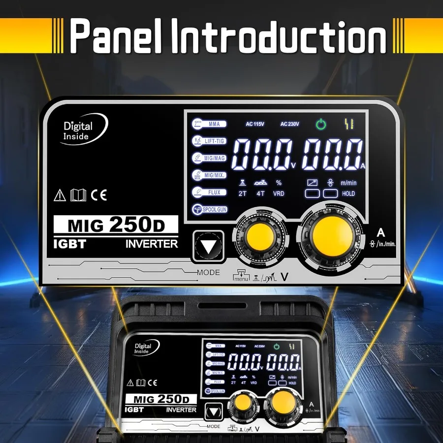 250A MIG Welder 6 in 1 Multiprocess Welding Machine for Aluminum Gas MIG Gasless Flux Core Spool Gun Lift TIG Stick Welding 220