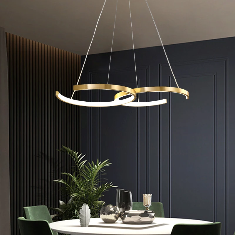 

OUFULA Modern Brass Ring Chandelier Lamp LED 3 Colors Pendant Lights Decor For Home Dining Living Room