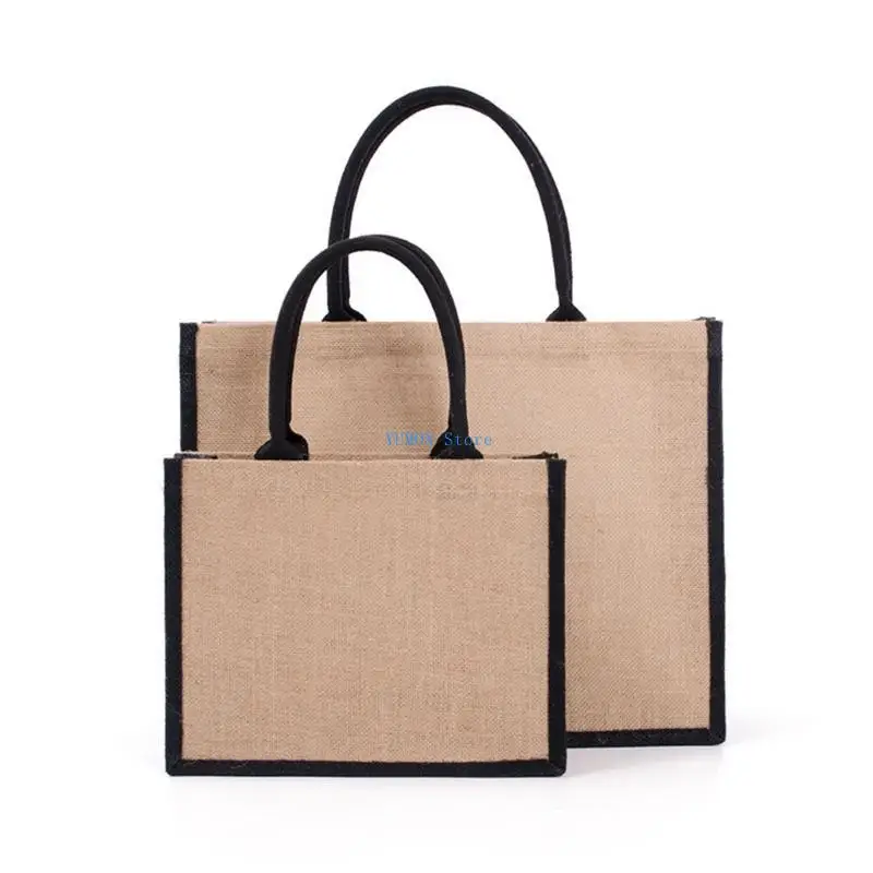 D0UD Jute Burlap Tote Bag Large Reusable Grocery Bags with Handles Shopping Handbag