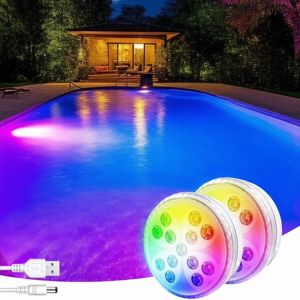 USB Rechargeable LED Pool Light IP68 Waterproof With Remote Control 10 Colors For Swimming Pool Bathtub Fountain Party