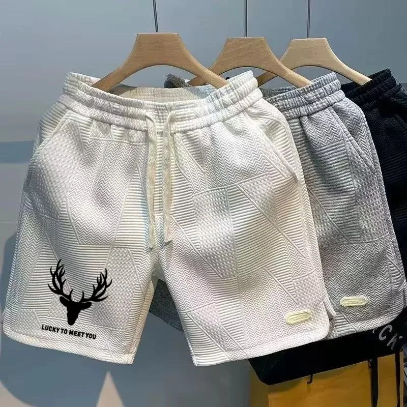

Men's casual and fashionable summer sports shorts with soft color, wave pattern and adjustable quick drying shoelaces