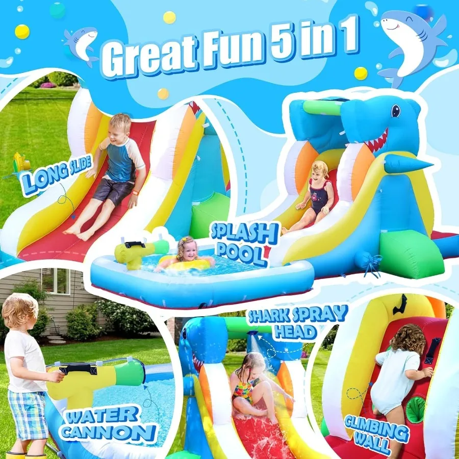 Opblaasbaar waterglijbaan springhuis voor achtertuin peuter opblaasbaar uitsmijter met luchtblazer splash zone klimmuur waterkanon