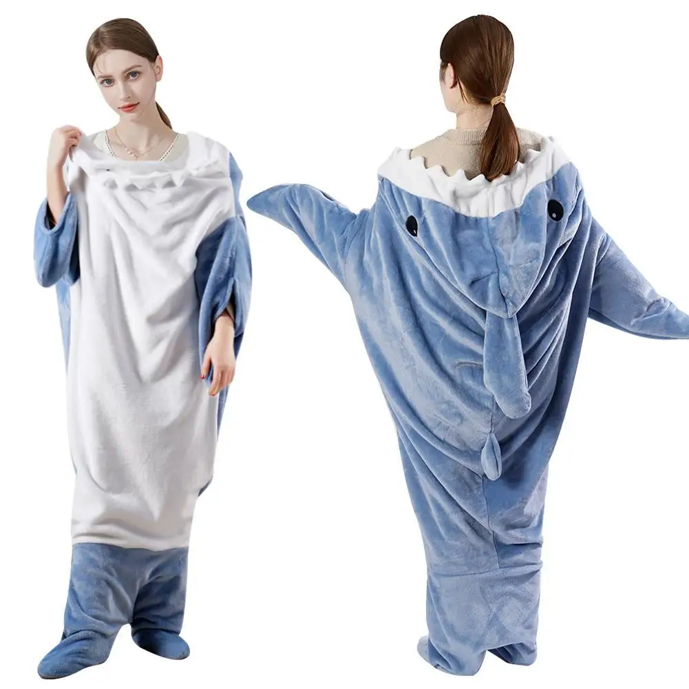 Winter New Shark One-Piece Pajamas Cartoon Animal Sleeping Bag Home Wear Warm Leisure Men And Women Trend Pajamas Shark Clothes