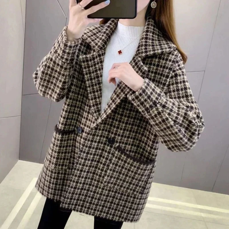 Outerwear Spring Autumn Women's Wool & Blend Blazers Loose Classic Suit Youthful Woman Clothes Female Tweed Coats and Jackets