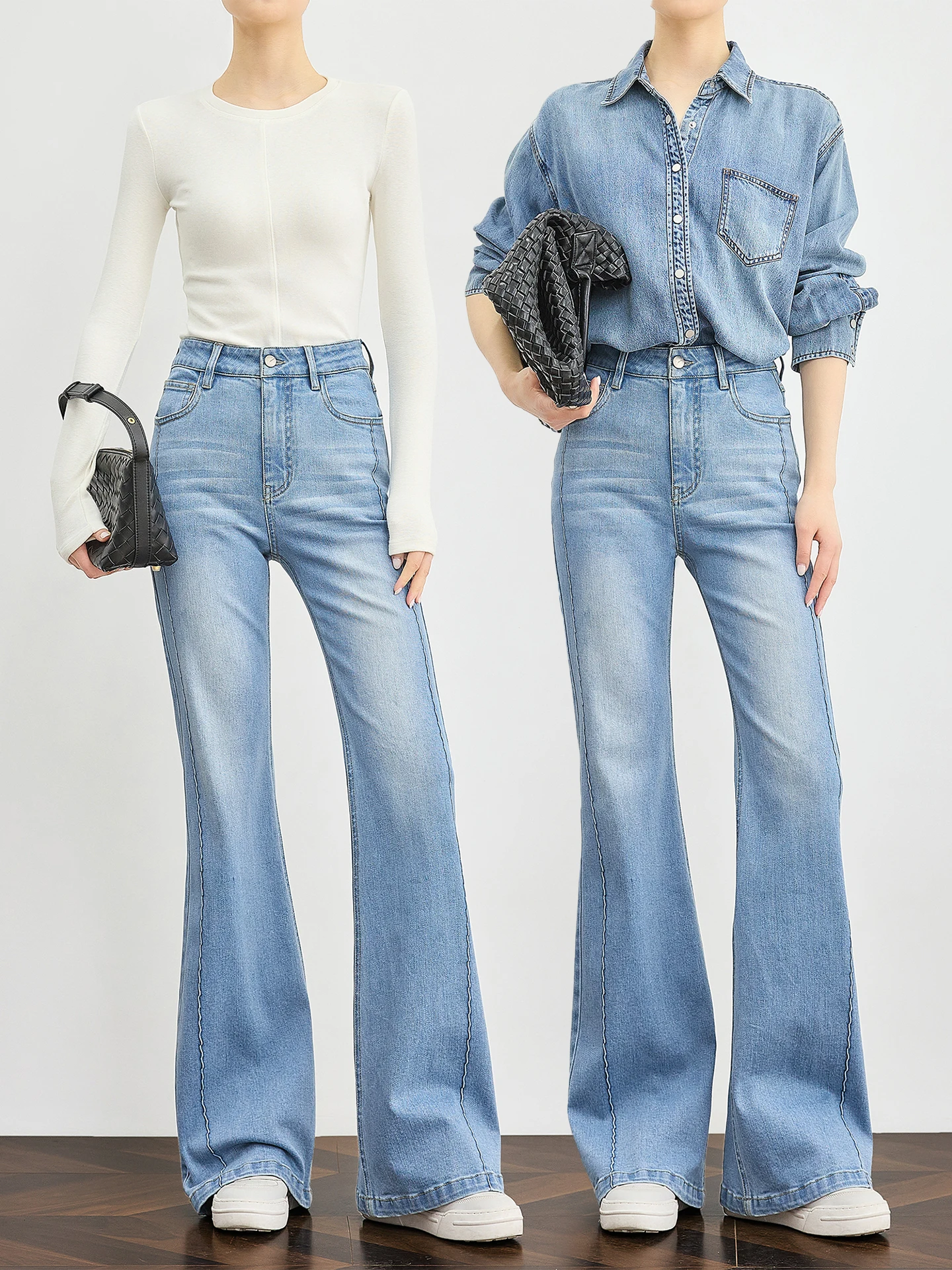 

Slim Fit Denim Bell Bot Pants Women's Extended Length High Waist Tummy Control Blue Jeans Casual Commute Sle Spring Autumn