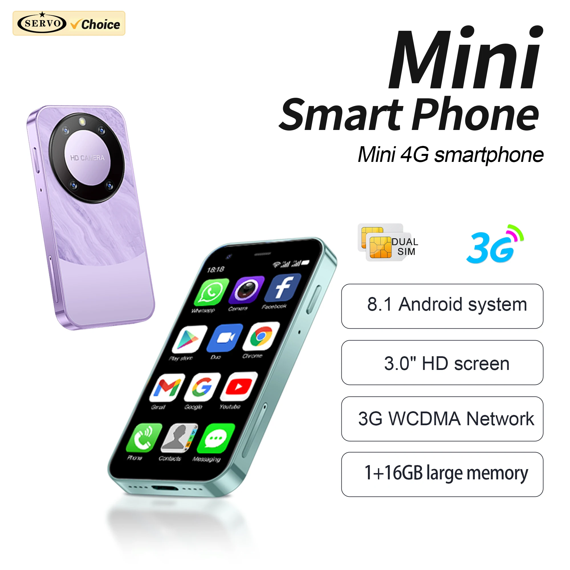 SERVO P90 Android Mini Smartphone Dual SIM Cards Google Play 2000mAh Mobile Phone Wifi Hotspot 3.0 Inch Screen Tiny Smart Phones