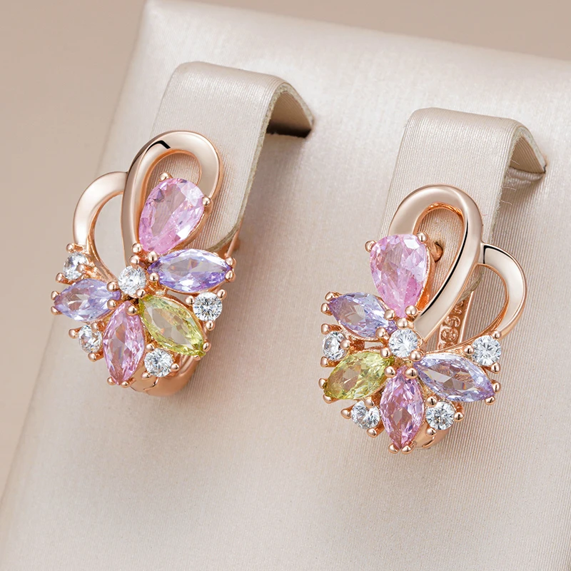 Kinel Hot 585 Rose Gold Color English Earrings for Women Fashion Colorful Natural Zircon Accessories Ethnic Bride Daily Jewelry