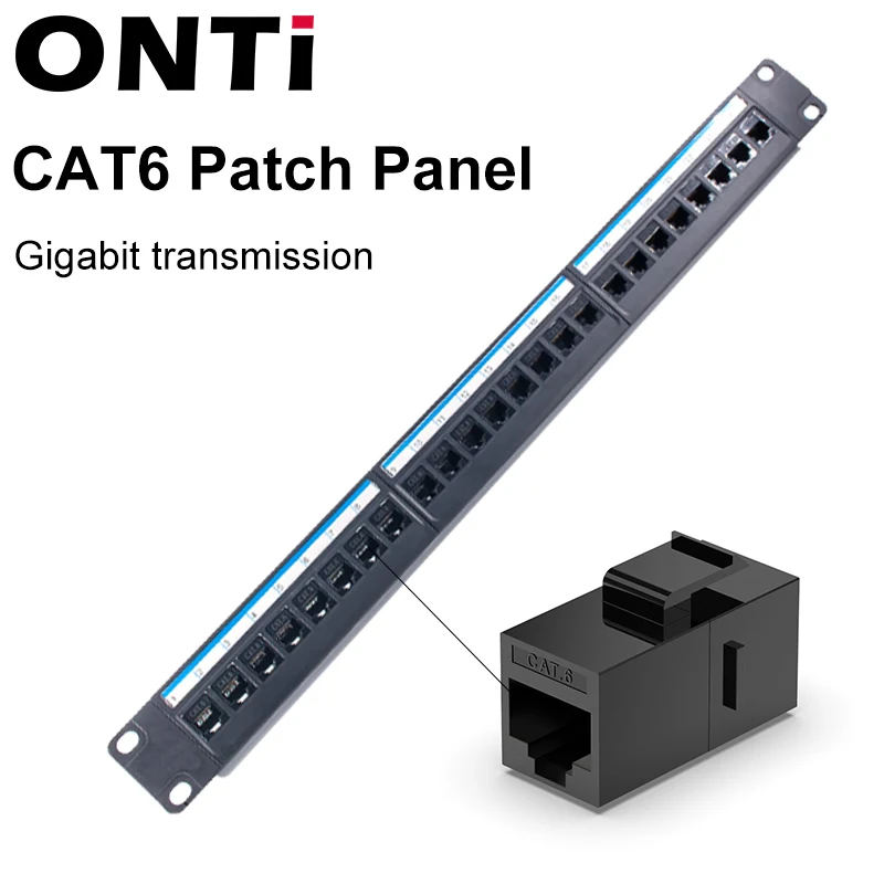 CAT6 من خلال لوحة تصحيح المقرنة ، كابل شبكة RJ45 ، 19in ، 1U مع شريط خلفي ، Rackmount ، CAT6A ، UTP Keystone Jack ، 24 منفذ