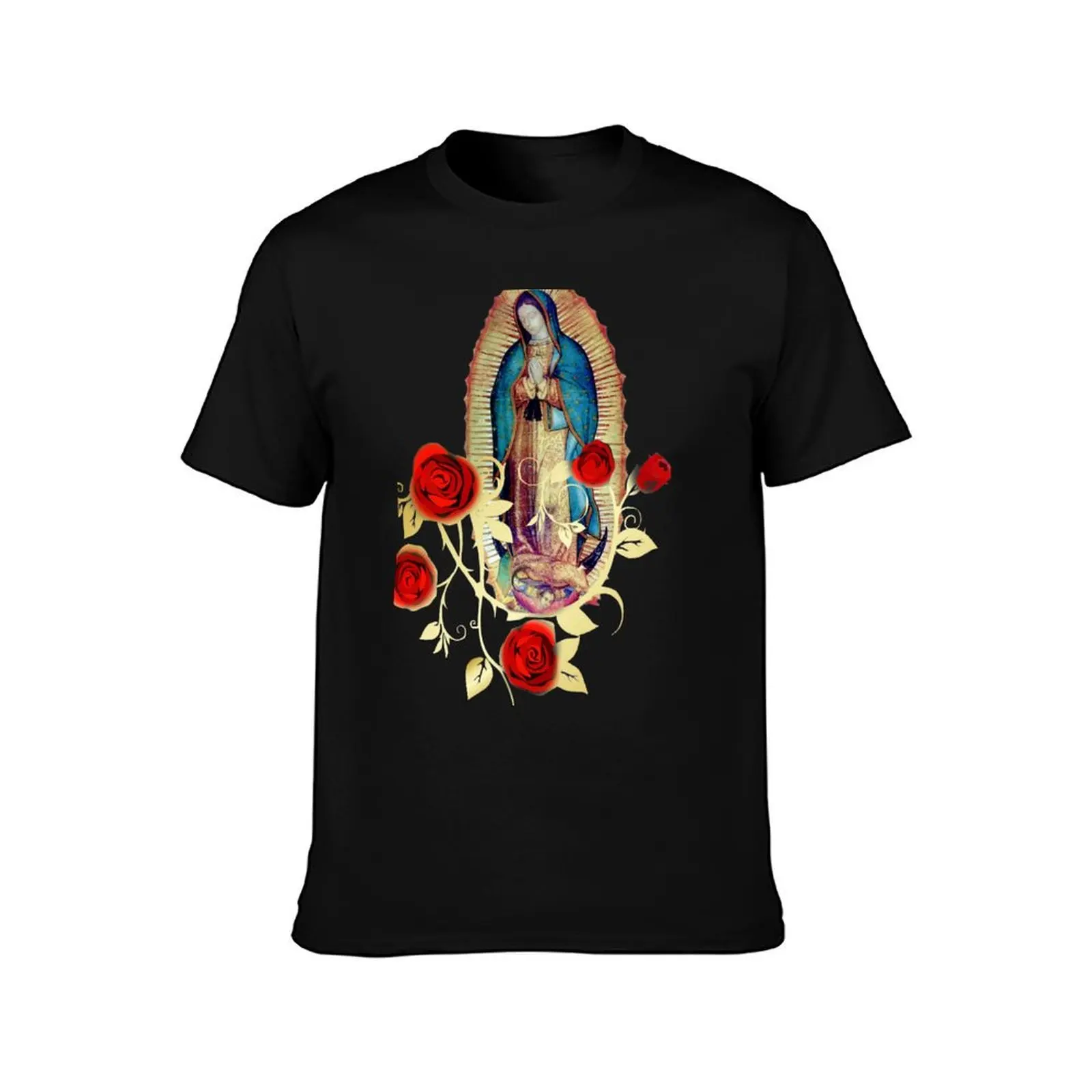 Our Lady of Guadalupe Virgen Maria Tilma Red Roses 120 T-Shirt Breathable Sportswear for Men T-Shirt