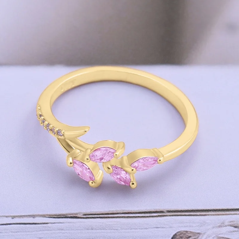 Huitan Frauen Mode Weiß Kubikzircon Niedlichen Blatt Hochzeit Verlobungsring Temperament Süße Weibliche Accessoires Aussage Schmuck – Detail 37