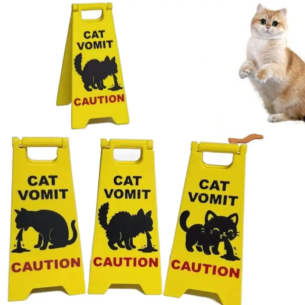 Creative Mini Cat Poop Signs ABS Bright Yellow Cat Vomit Signs Ornaments Caution Overstimulated Desk Sign Home Decor