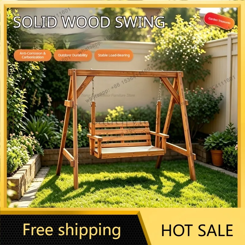 Best Sellers Modern Outdoor Solid Wood Courtyard Swing Nordic Creative Double Outdoor Rocking Chair Balcony Outdoor Furniture Si