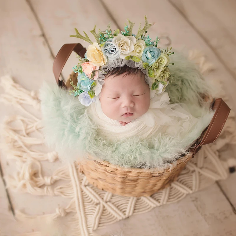 Vintage Baby Photography Props Newborn Posing Macrame Jute Burlap Blanket Infant Studio Shooting Background Accessories