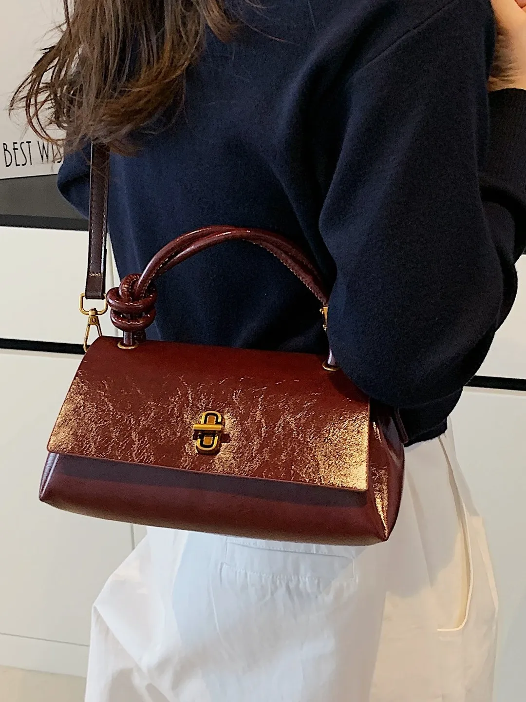 Fall Winter Ladies Retro Crossbody Bag Commuter Versatile Handbag Small Square Bag Soft Surface Pure Color Leisure Style