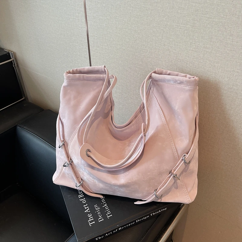 New PU Solid Zipper Large Capacity Sweet Square Shoulder Bags 2026 High Quality Concise Commute Style Denim Women's Tote Bags