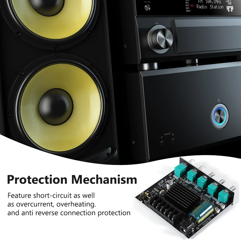 2.1 Channel Bluetooth-Compatible AMP Board with Treble and Bass Control 50Wx2+100W Power Amplifier Module for Home DIY Speakers