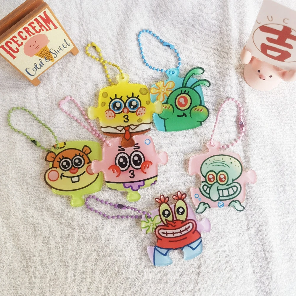 Cartoon SpongeBob Figures Keychain SquarePants Patrick Squidward Tentacles Phone Charm Doll Car Bag Pendant Couple Kids Toy Gift