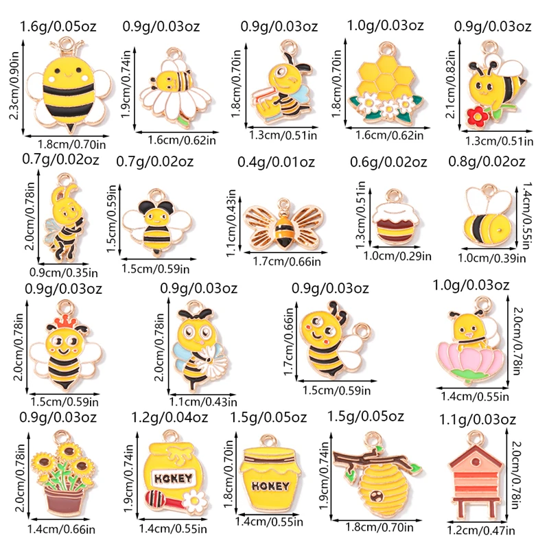 20 Stück Cartoon-Mix-Tier-Honigbienen-Anhänger, Emaille-Bienen-Anhänger für Schmuckherstellung, Ohrringe, Halsketten, DIY-Bastelzubehör – Detail 1