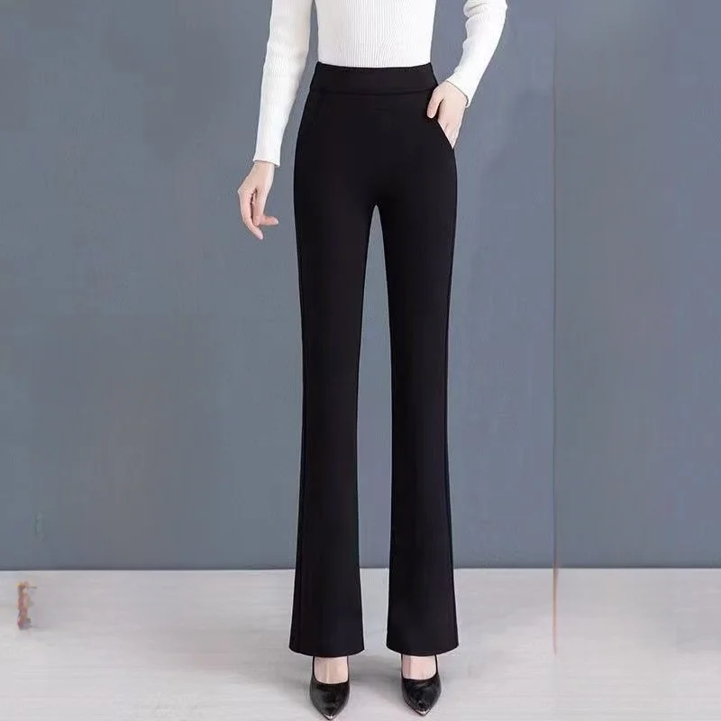 Thickened Fleece High Waist Bell Bottom Pants Women's Autumn Winter Casual Loose Long Trousers Outerwear Warm Cotton Pants