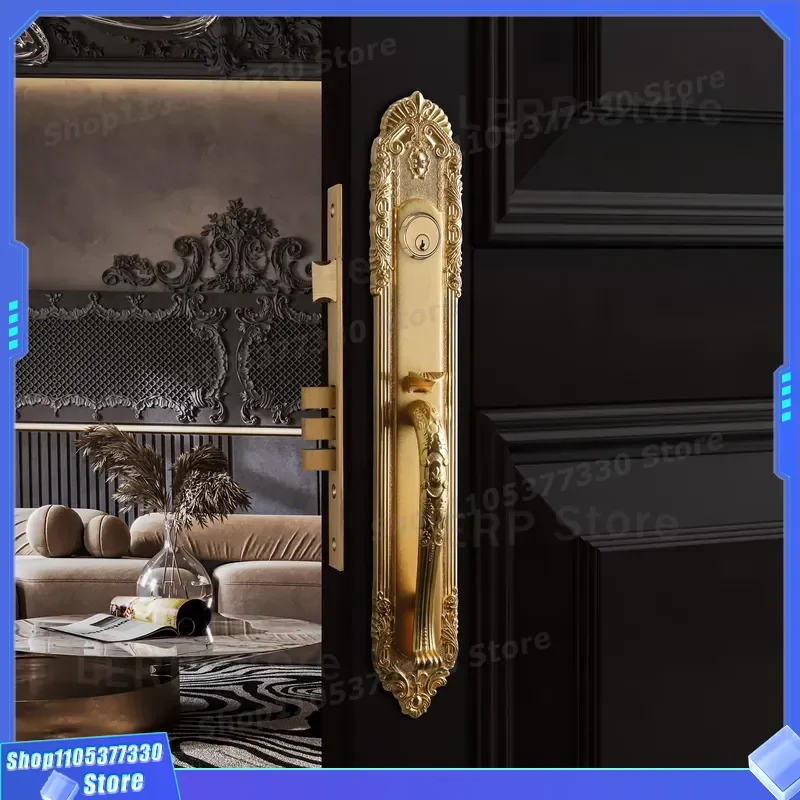 Modern Square Brass Door Handle PVD Gold Plated Copper Lever Lock Knurled Design Easy Install Luxury Interior Hardware for