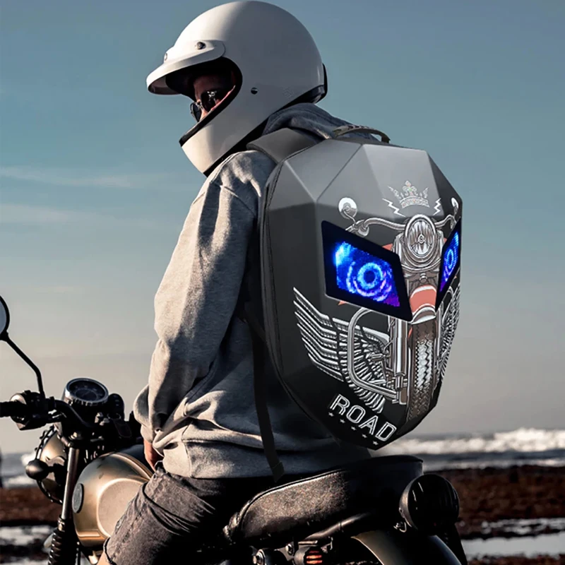 

LED Rider Backpack For Man Motorcycle Travel Helmet Backpack With LED Eyes Waterproof Hard Shell Knight Cycling Backpack