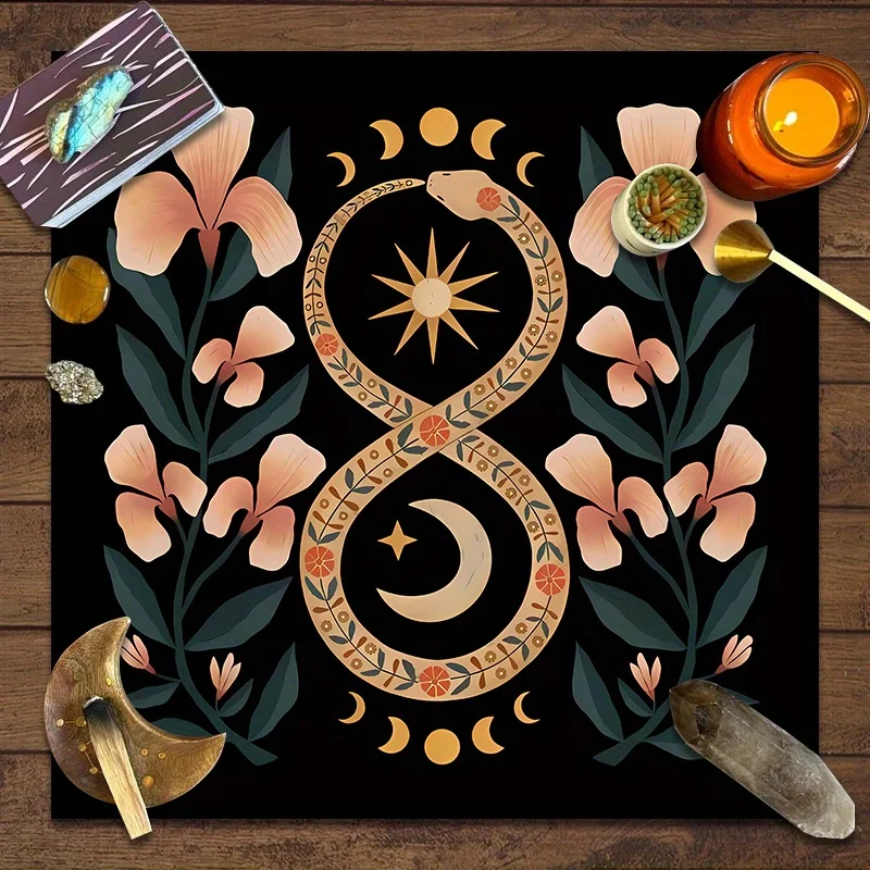 VIKAMA Dual Snake Floral Key Tarot Altar Cloth Pagan Occult Witchcraft Ritual Divination Mat