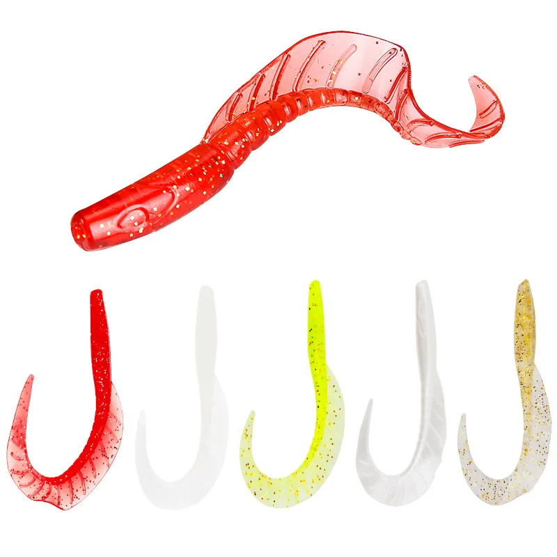 10PCS 85MM 3.7G Long Tail Fishing Lure Soft Bait  Screw Thread Single Sickle Tails Worm Grub Artificial Lures for bass