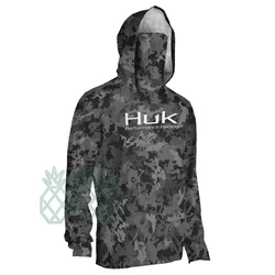 HUK Fishing Hoodie Shirts Long Sleeve Face Mask Fishing Clothing Uv Protection Breathable Performance Fishing Tops Camisa Pesca