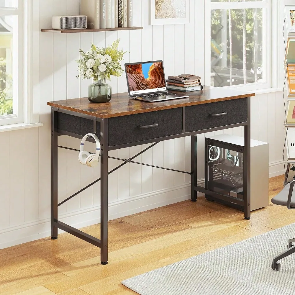 

40 Inch Small Office Computer Desk With 2 Drawers & Headphone Hook - Compact Writing Desk For Home Office, Study Or Work