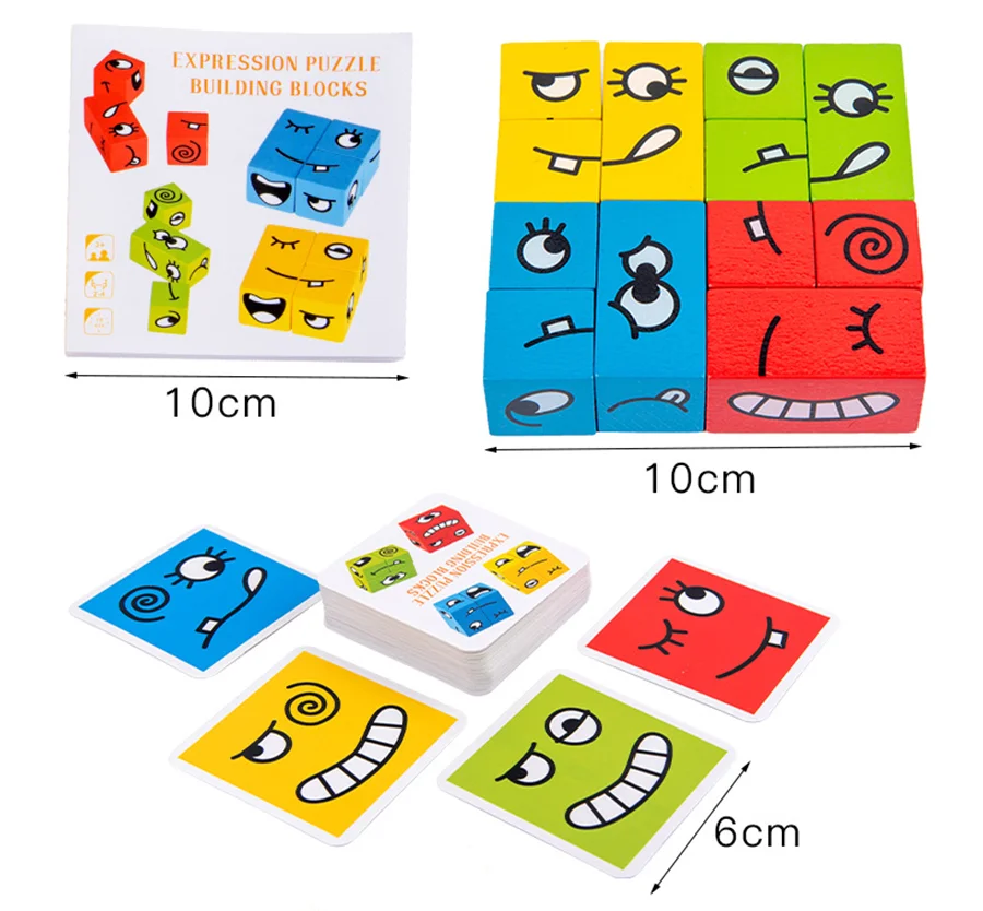 Wooden Expressions Matching Block Puzzles Games Educational Montessori Toys for Travel  Kids Board Puzzle Games for Children